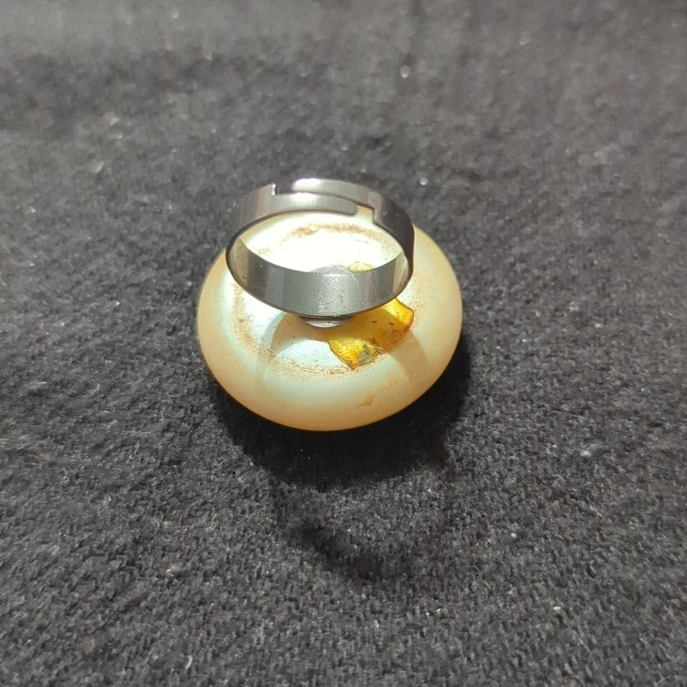 Vintage Cream Faux Pearl Domed Disc Adjustable Statement Ring